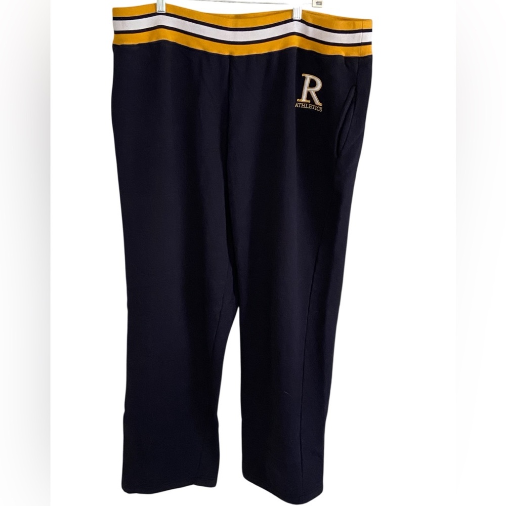 Men’s Roots track pants XXL, navy/yellow, R Athletic emblem embroidered
